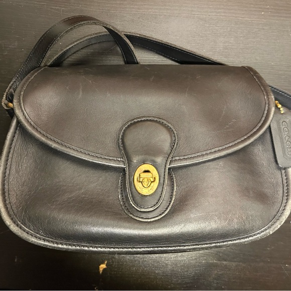 Coach Black Leather Crossbody Bag with Gold Accent - Picture 1 of 6